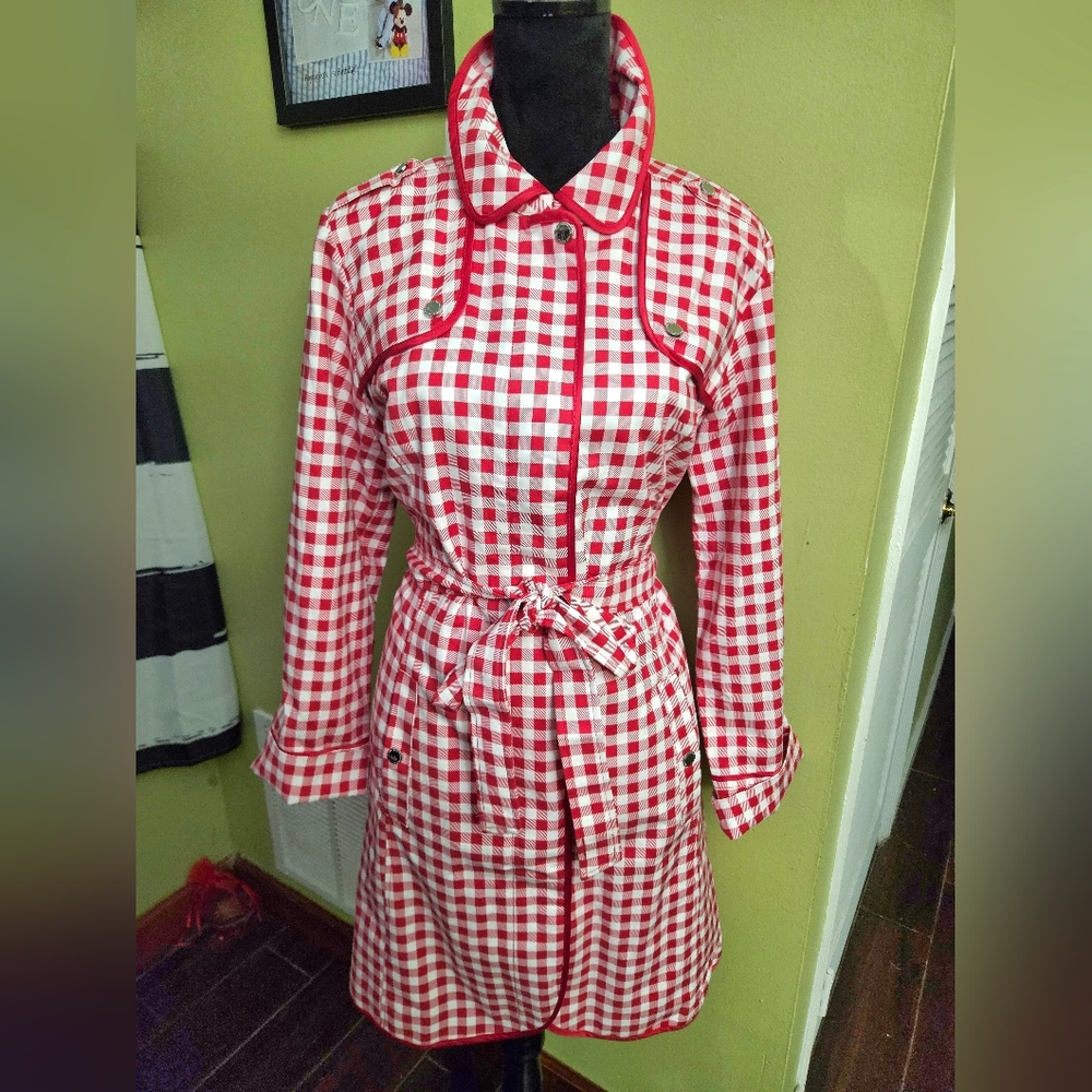 Isaac Mizrahi Red and White Checkered Coat
